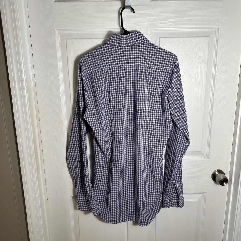 Mizzen & Main Button Down Shirt Size Medium Tall Purple Plaid Performance Office - Picture 4 of 9